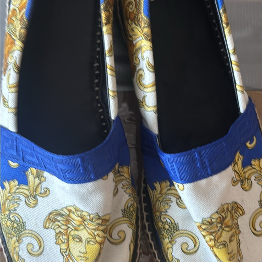 Versace Blue and Gold Athletic Shoes with Baroque Design